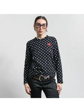 Comme Des Garçons Play Polka Dot Long Sleeve T Red Heart Logo Japan CDG XL